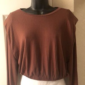 Brown long sleeved top. Length ends at waist line. Polyester